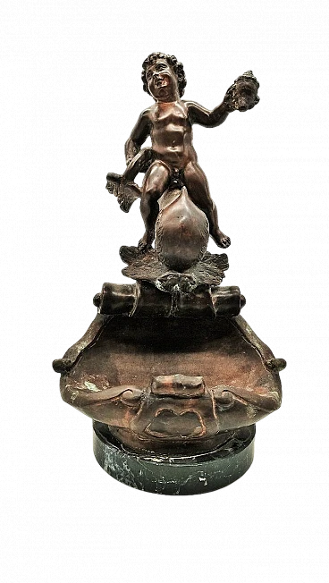 V. Cinque, putto with dolphin, bronze sculpture, late 19th century