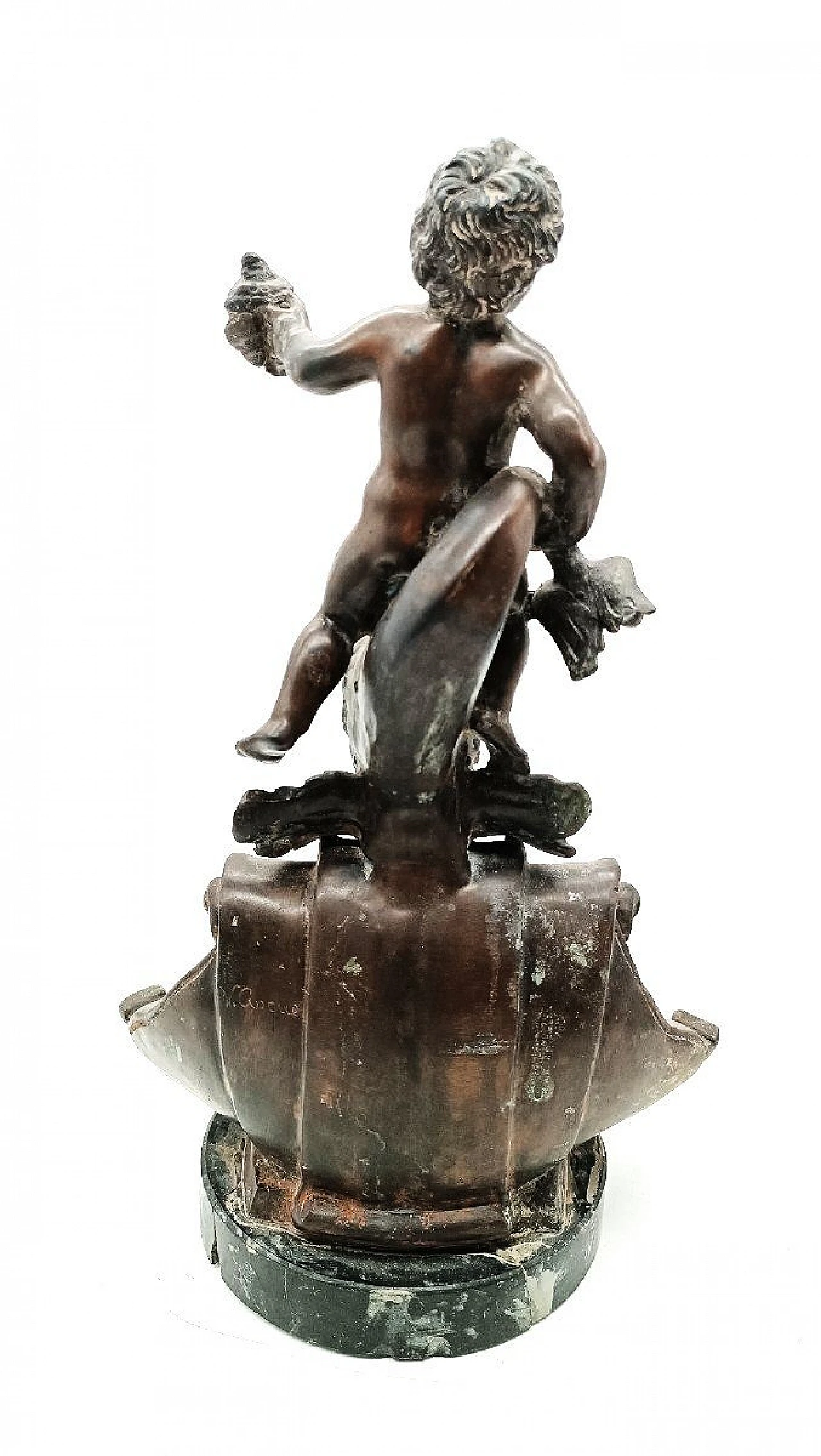 V. Cinque, putto with dolphin, bronze sculpture, late 19th century 3