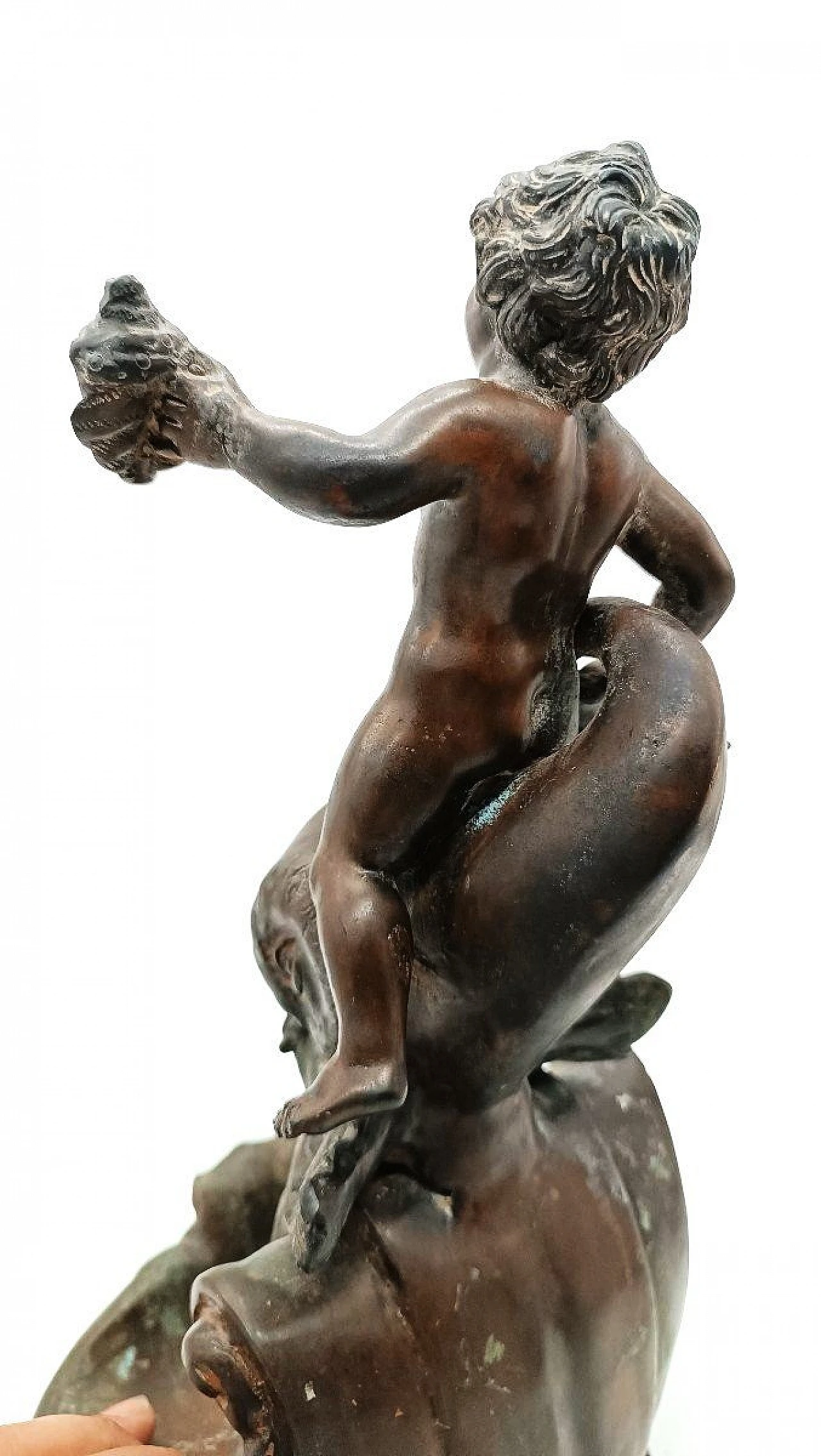 V. Cinque, putto with dolphin, bronze sculpture, late 19th century 7