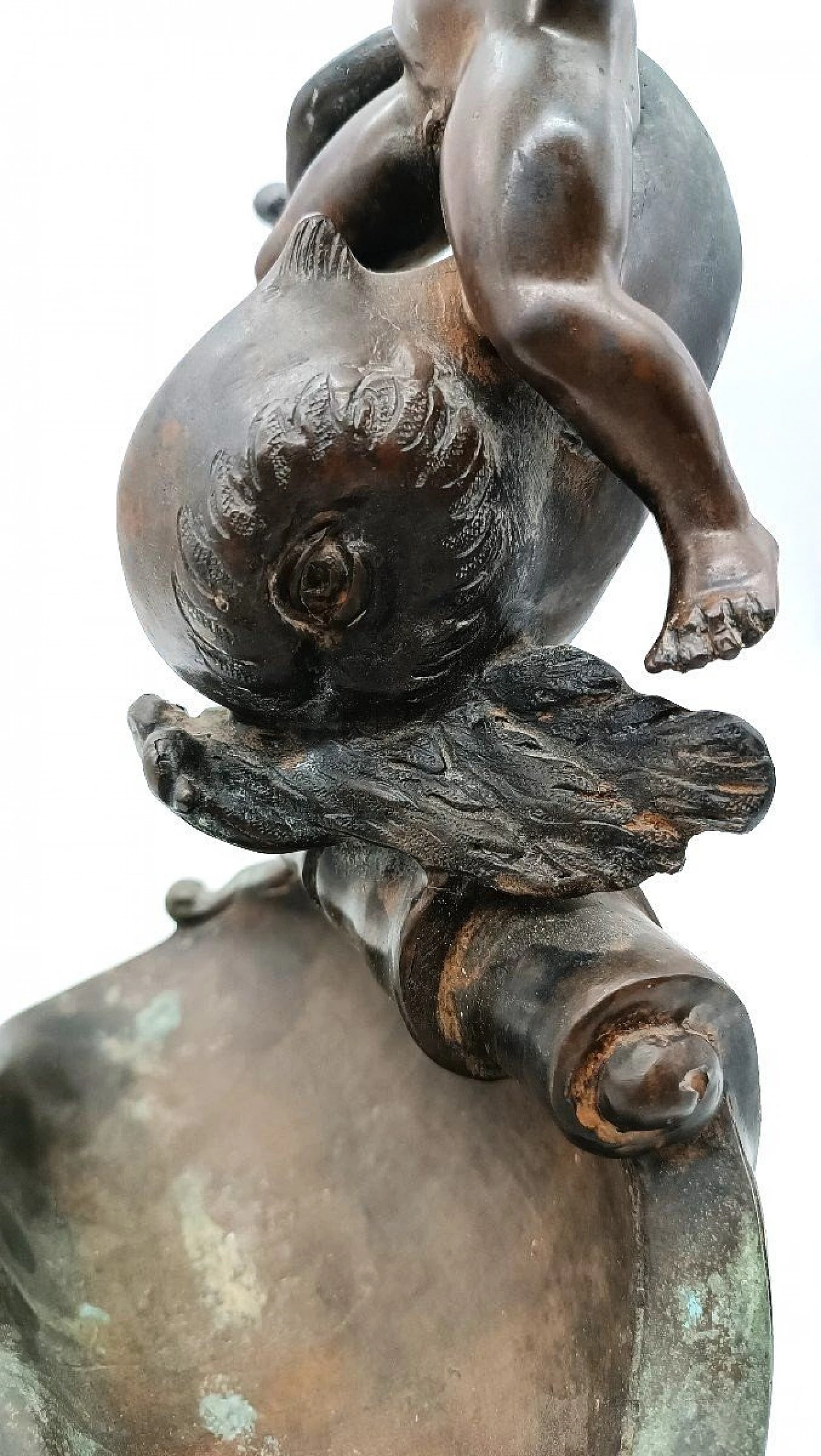 V. Cinque, putto with dolphin, bronze sculpture, late 19th century 9