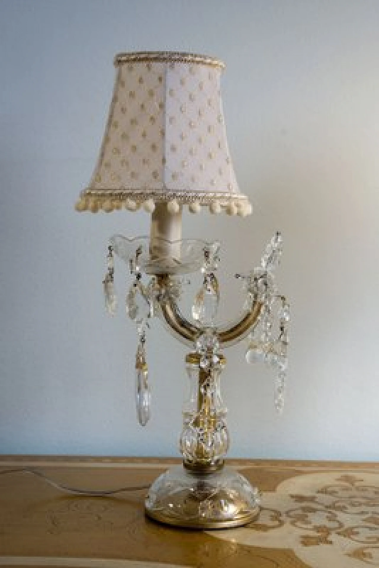 Pair of crystal Crybat-Jour with tulle lampshade, 1940s 1