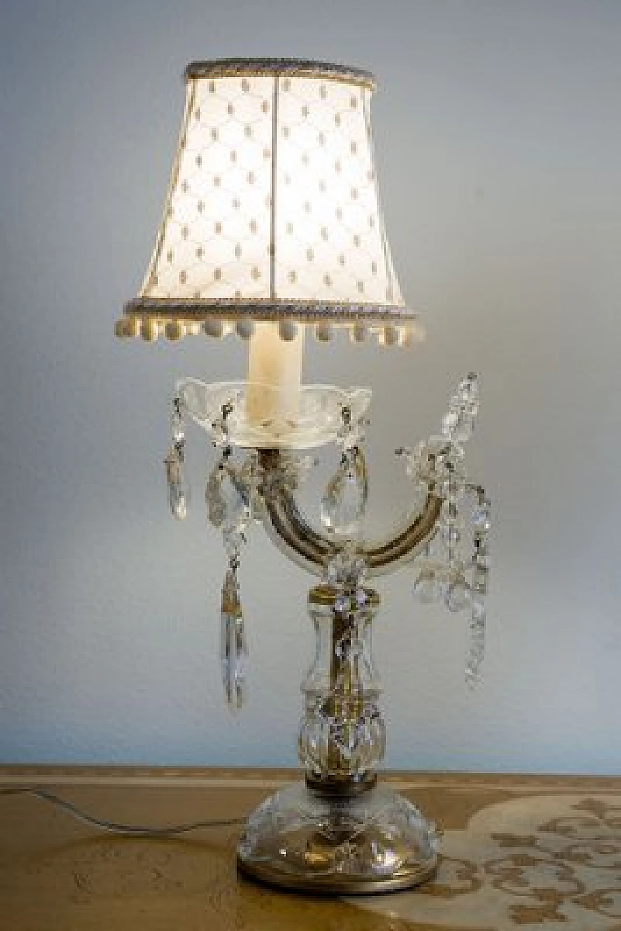 Pair of crystal Crybat-Jour with tulle lampshade, 1940s 7