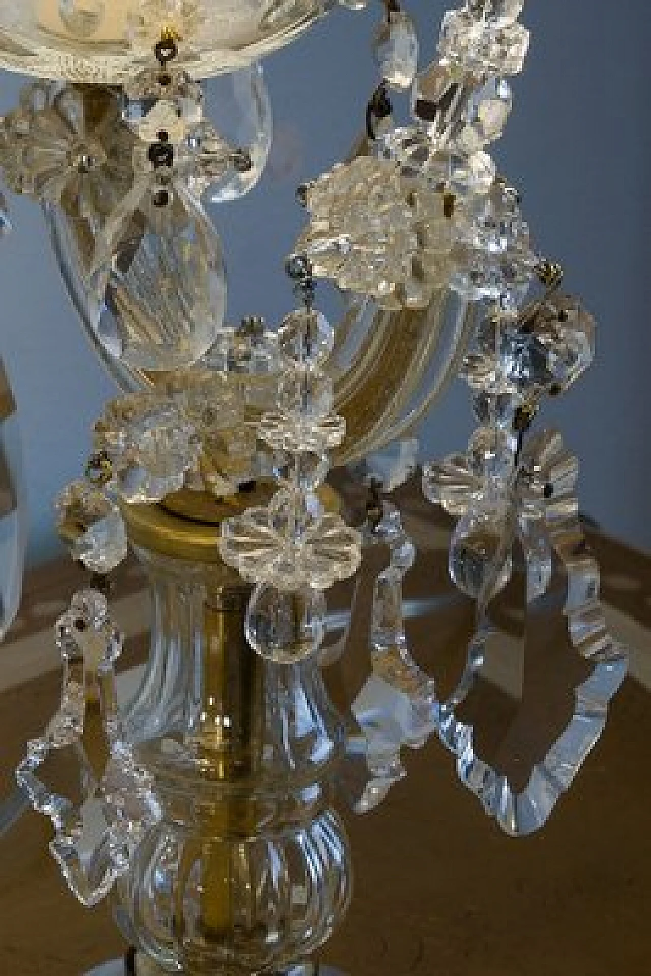 Pair of crystal Crybat-Jour with tulle lampshade, 1940s 9