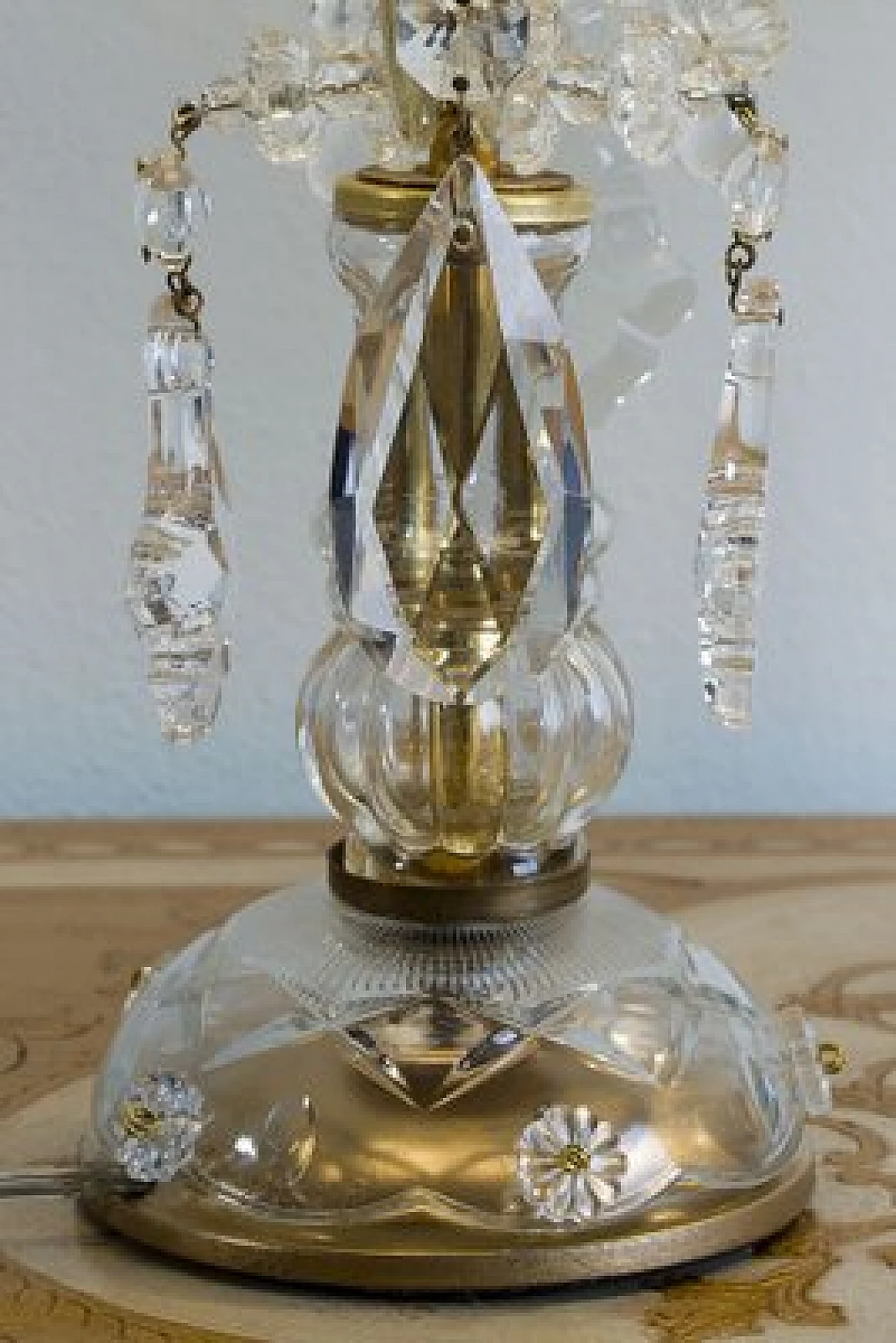 Pair of crystal Crybat-Jour with tulle lampshade, 1940s 10