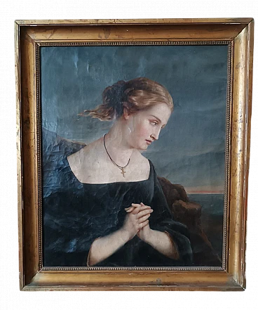 Female portrait, oil painting on canvas, mid-19th century