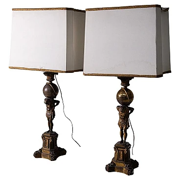 Pair of bronze table lamps, late 18th century