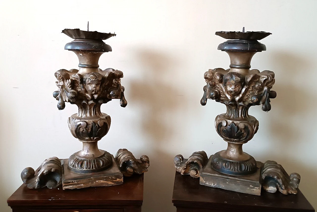 Pair of silver wood palm holder candlesticks, 18th century 1