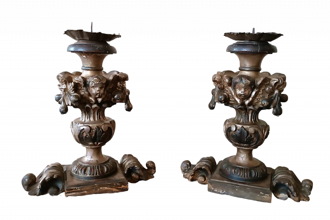 Pair of silver wood palm holder candlesticks, 18th century 2