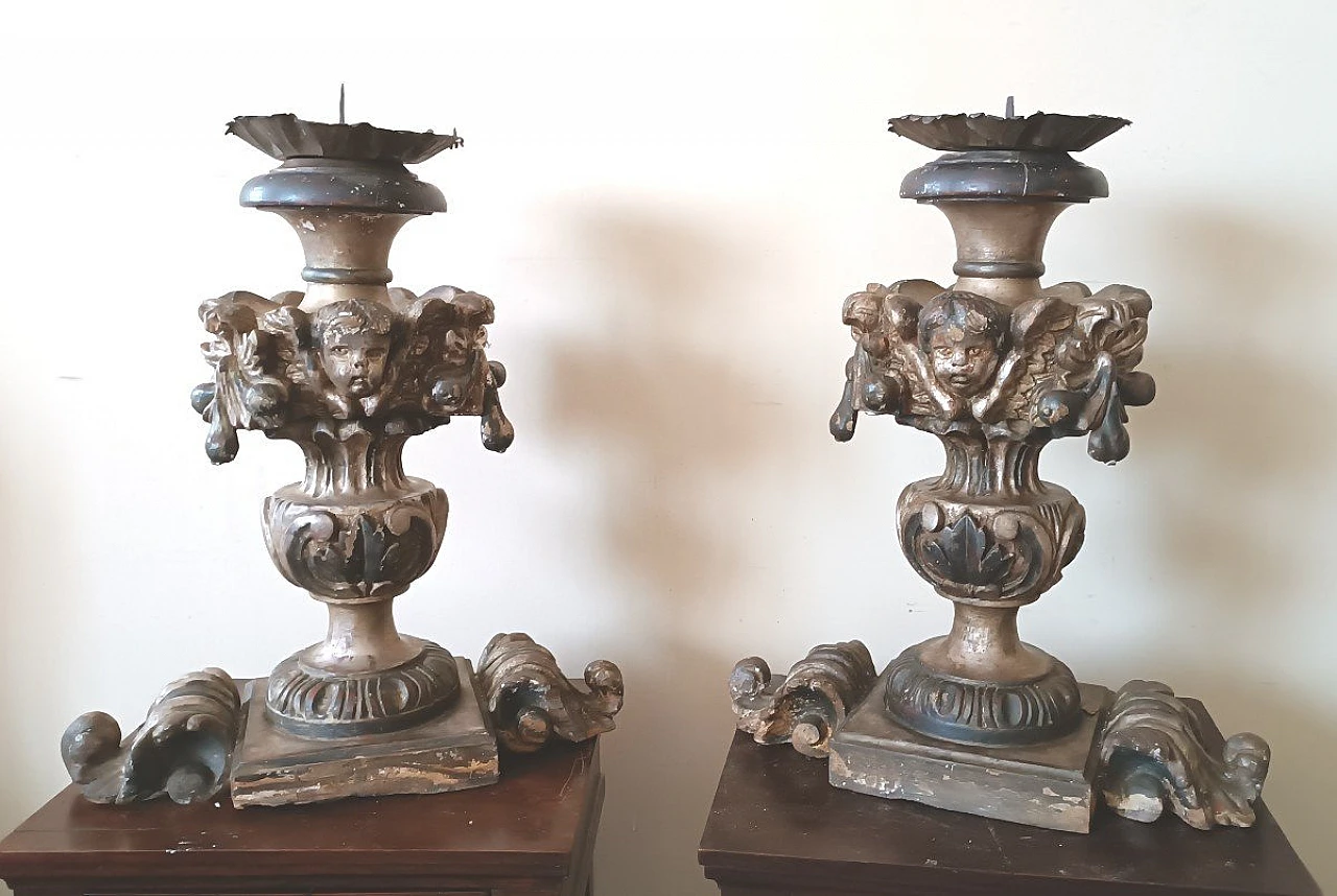 Pair of silver wood palm holder candlesticks, 18th century 13
