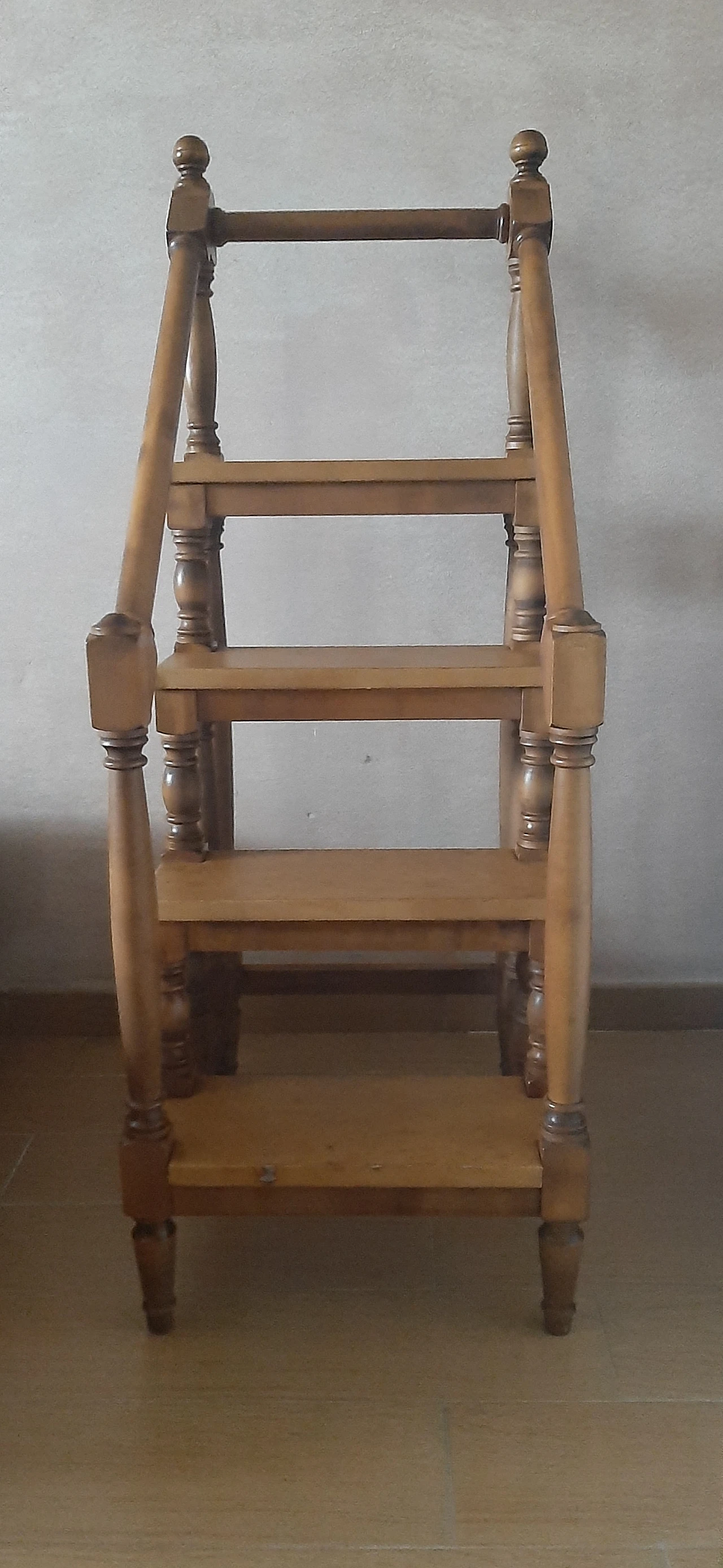 Library ladder in oak and skai, 1960s 1
