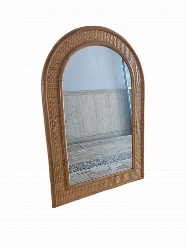 Specchio con cornice in legno e bambù di Dal Vera, anni '80