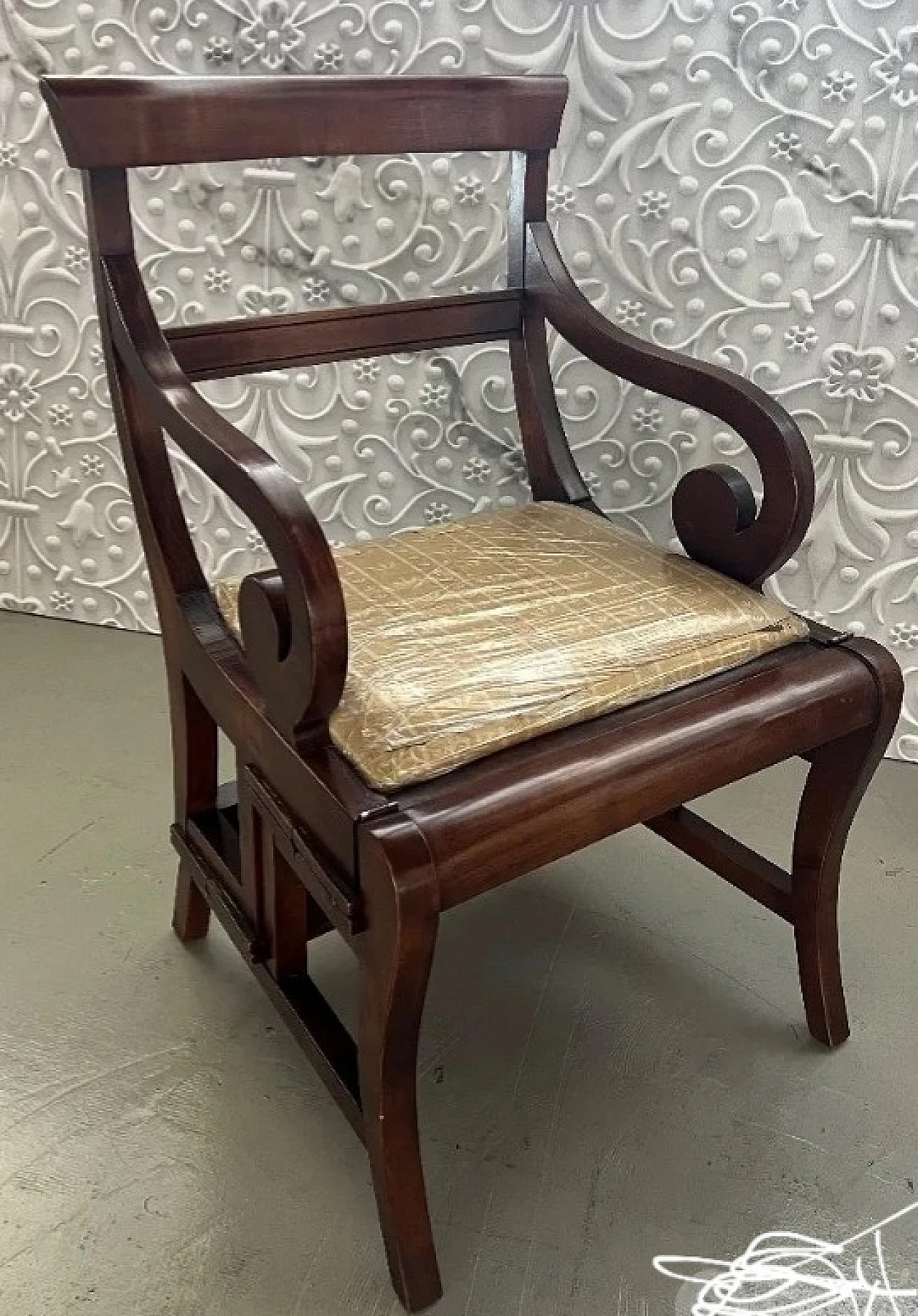 Mahogany wood library ladder chair, 1980s 1