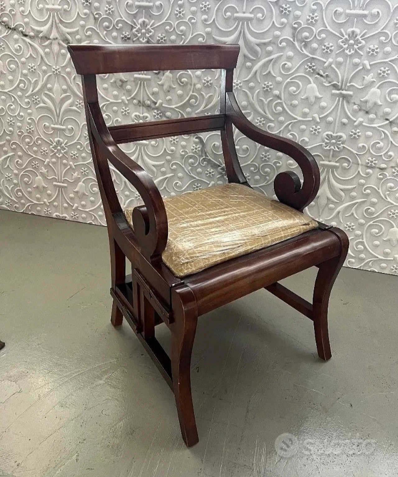 Mahogany wood library ladder chair, 1980s 2