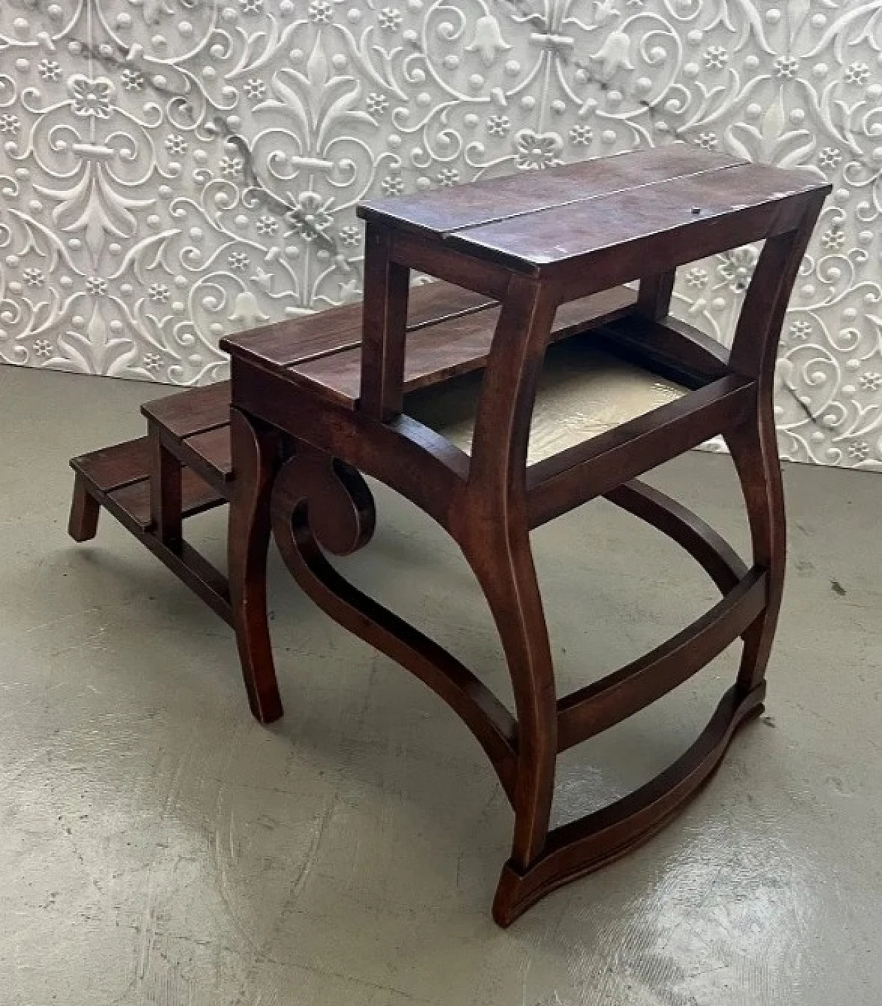 Mahogany wood library ladder chair, 1980s 4