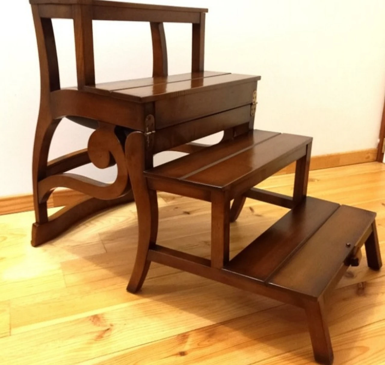 Mahogany wood library ladder chair, 1980s 8