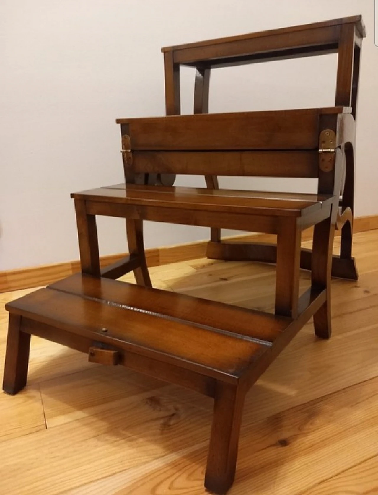 Mahogany wood library ladder chair, 1980s 9