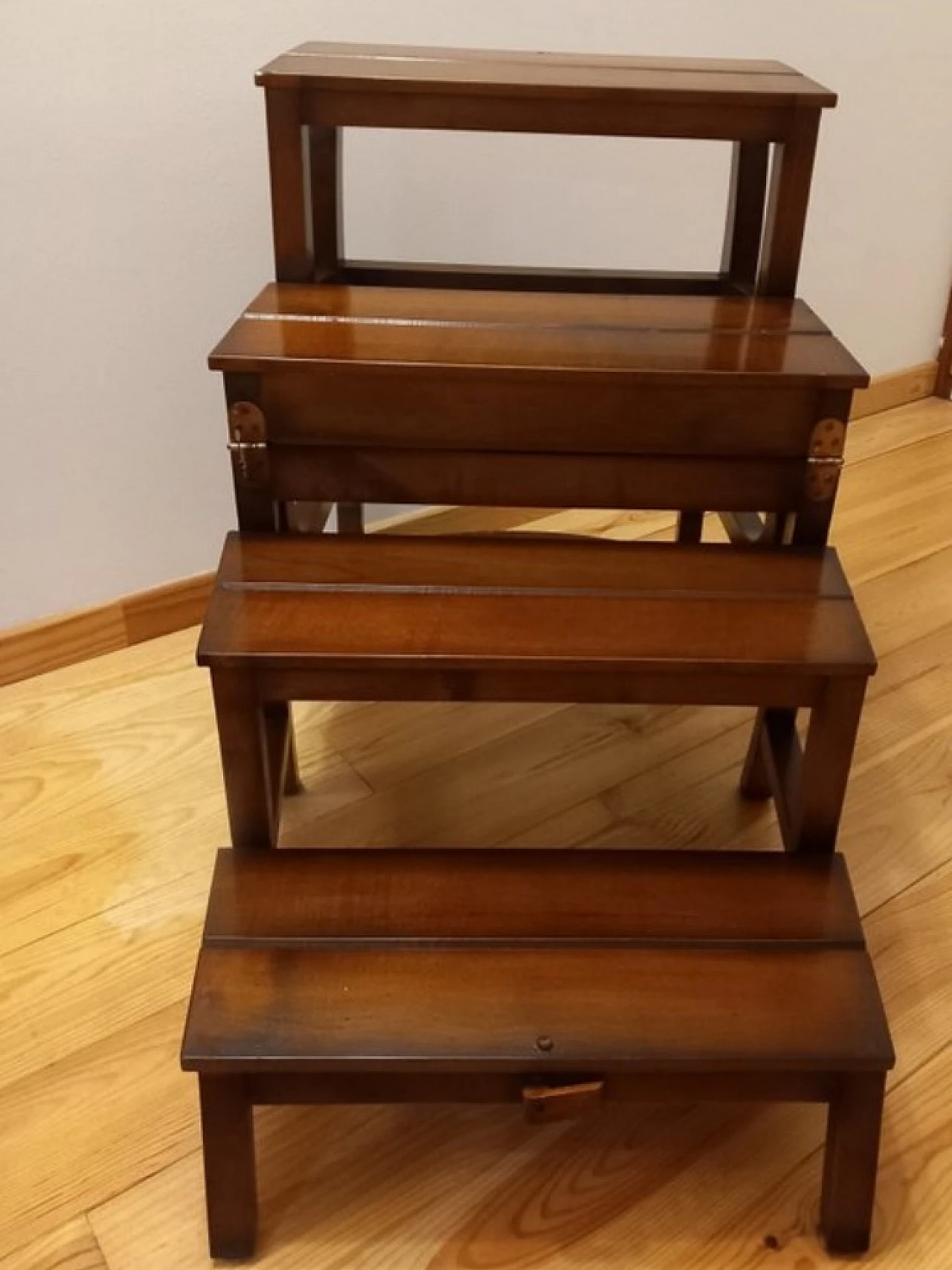 Mahogany wood library ladder chair, 1980s 12