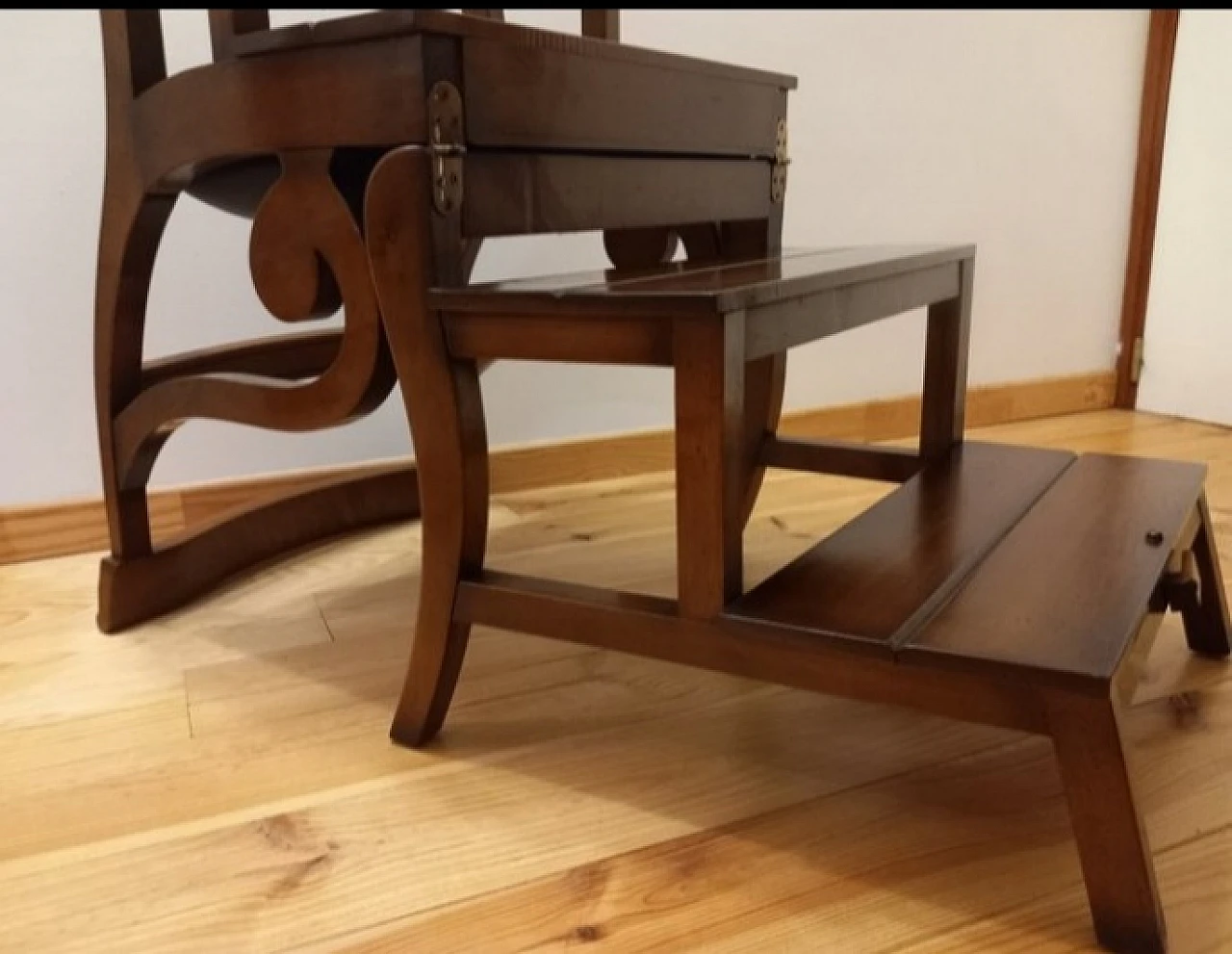 Mahogany wood library ladder chair, 1980s 14