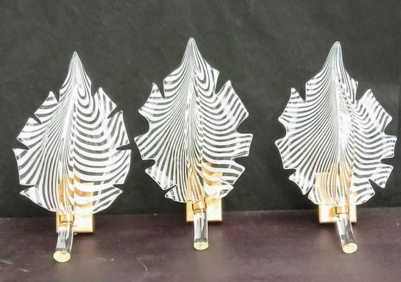 3 Murano glass leaf wall sconces, 1970s 1