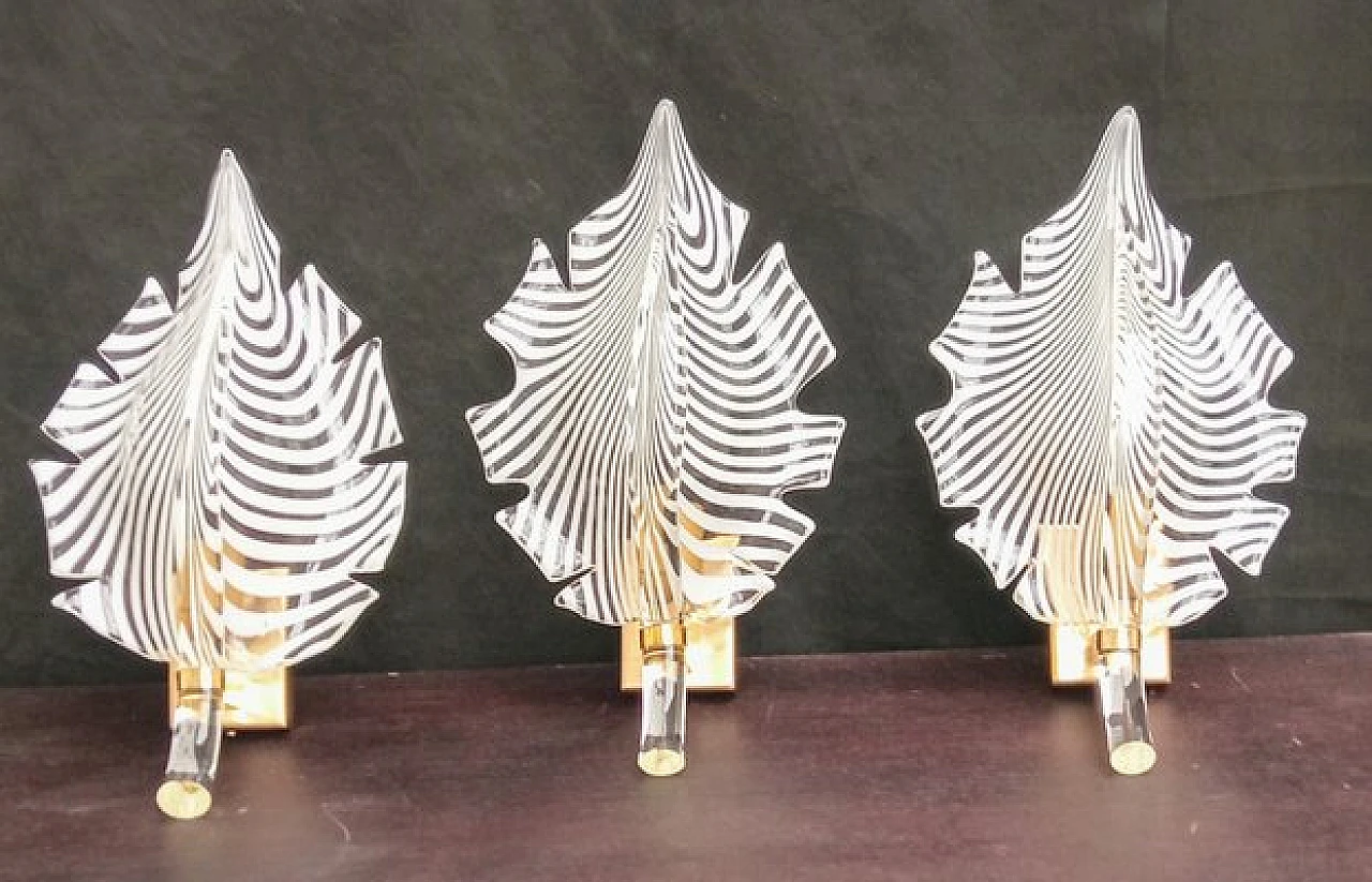 3 Murano glass leaf wall sconces, 1970s 2