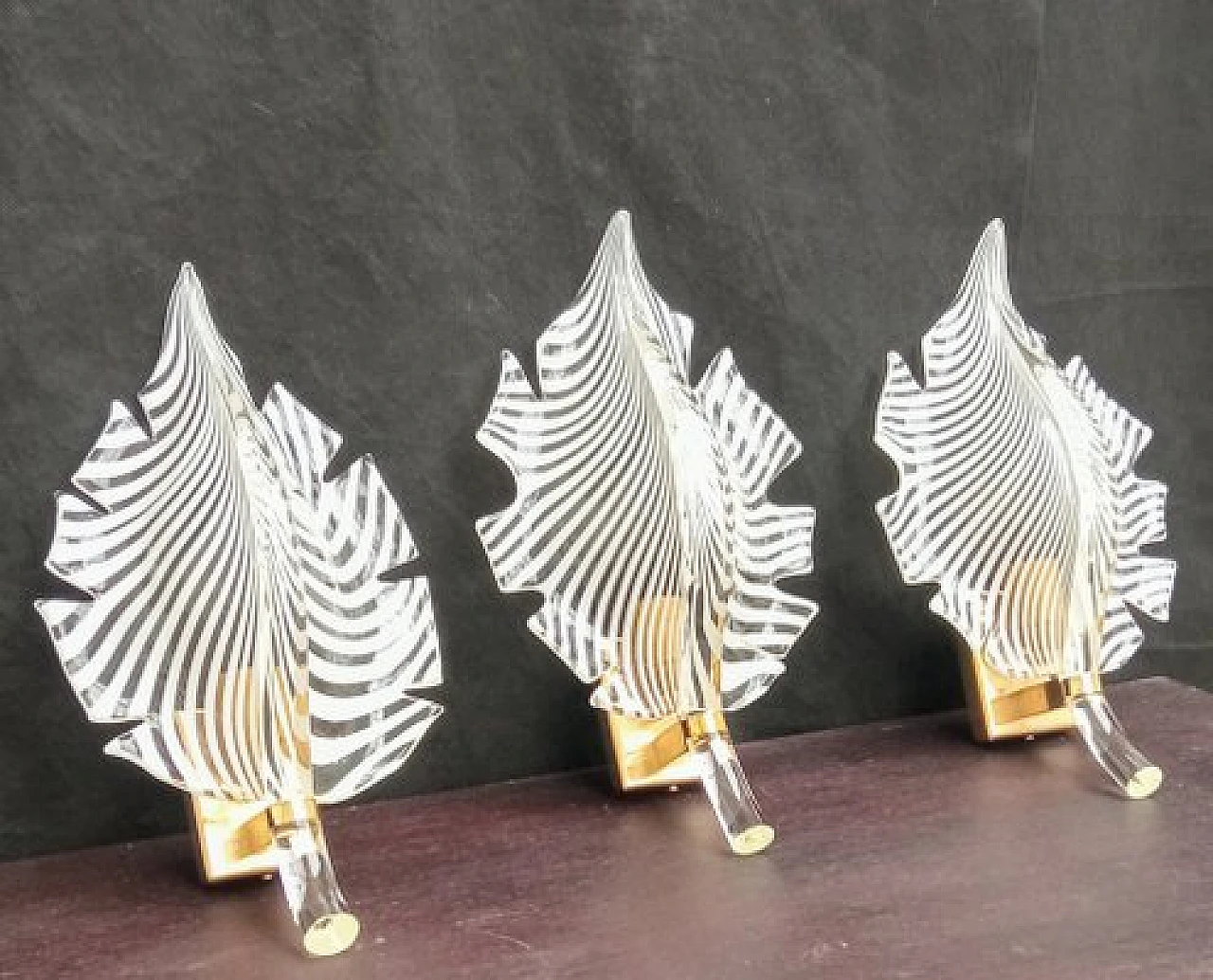 3 Murano glass leaf wall sconces, 1970s 4