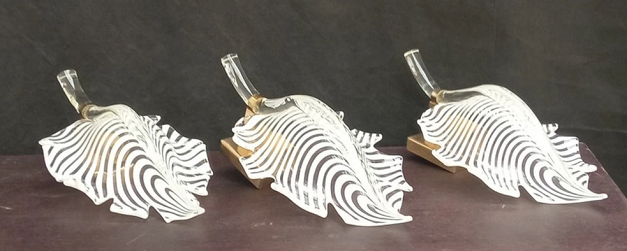 3 Murano glass leaf wall sconces, 1970s 6