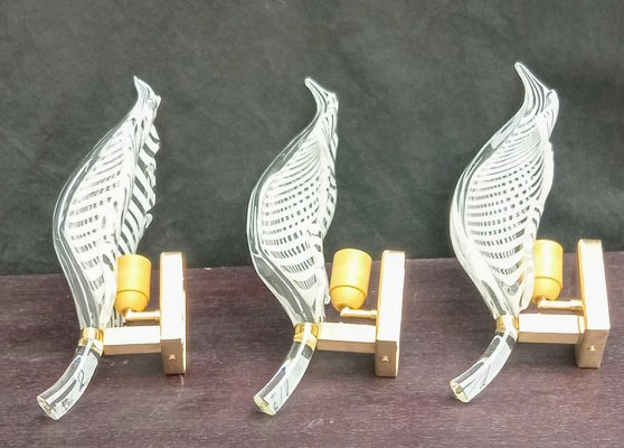 3 Murano glass leaf wall sconces, 1970s 11