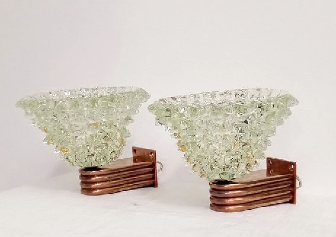 Pair of rosted Murano glass wall lamps, 1950s 1