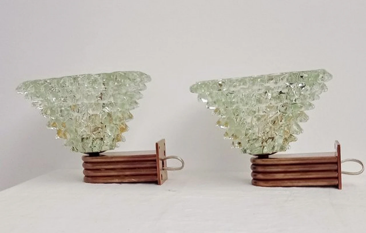 Pair of rosted Murano glass wall lamps, 1950s 2