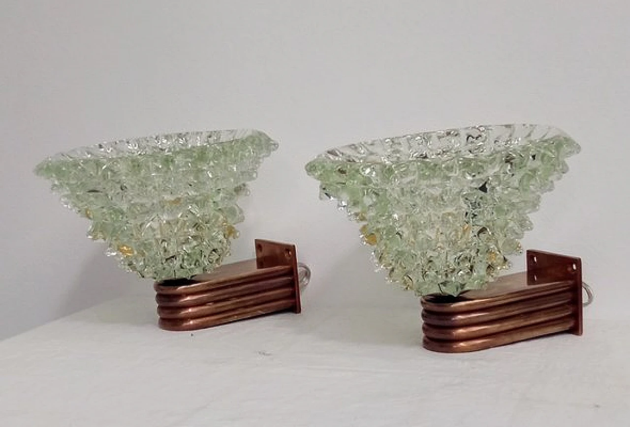 Pair of rosted Murano glass wall lamps, 1950s 3