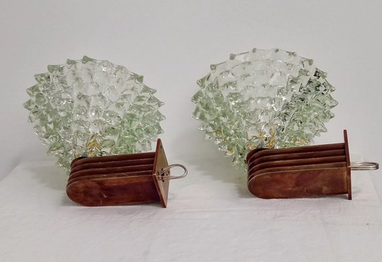 Pair of rosted Murano glass wall lamps, 1950s 4