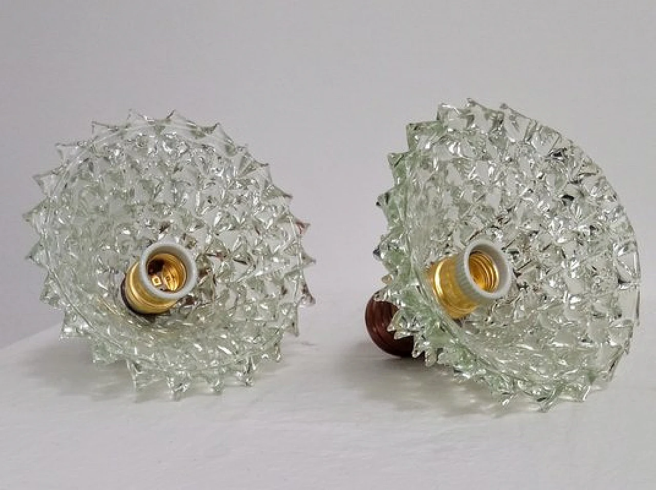 Pair of rosted Murano glass wall lamps, 1950s 5