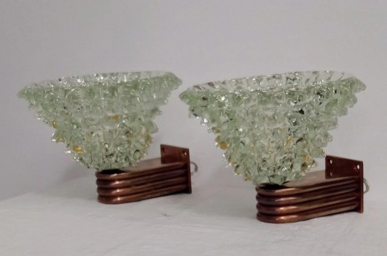 Pair of rosted Murano glass wall lamps, 1950s 12