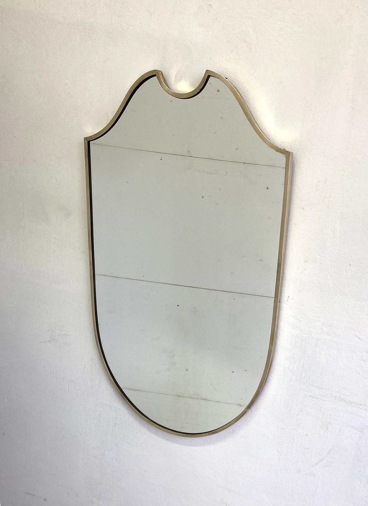 Shield mirror with brass frame, 1950s 1