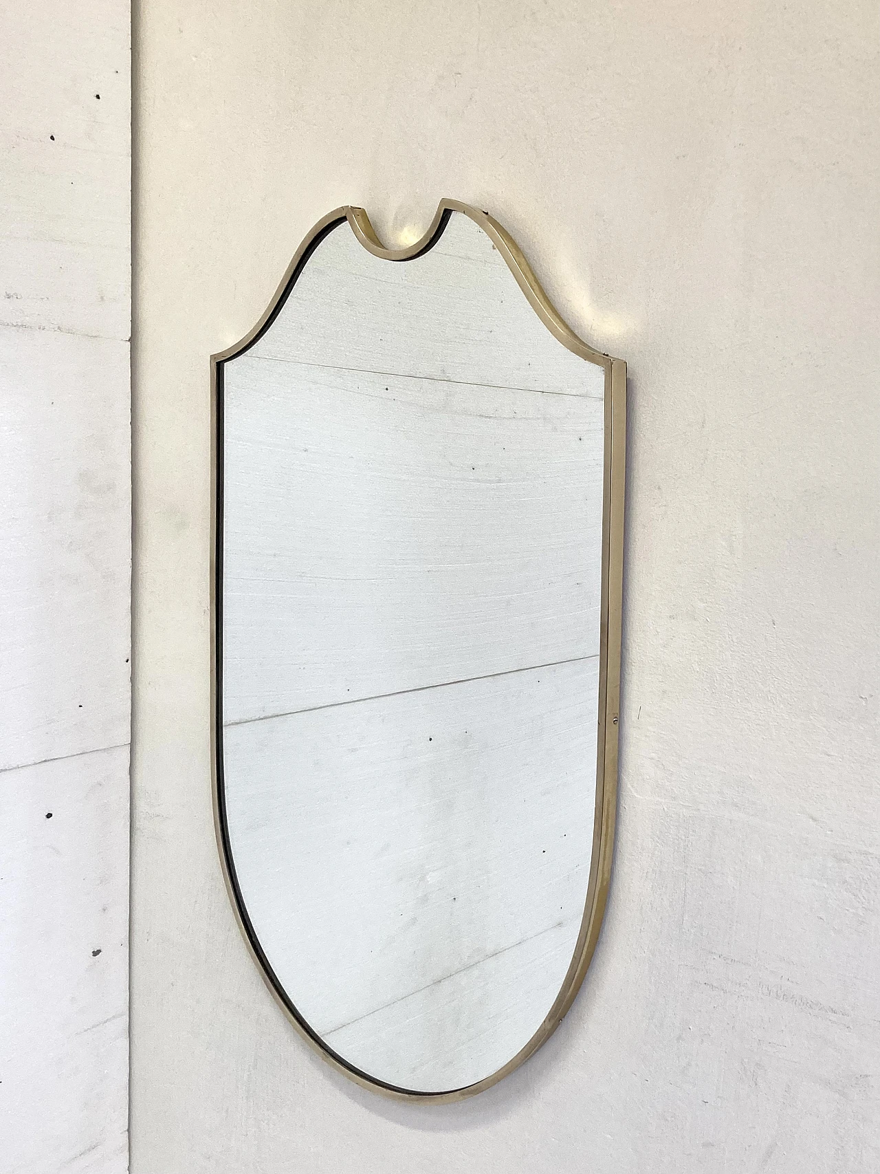 Shield mirror with brass frame, 1950s 2