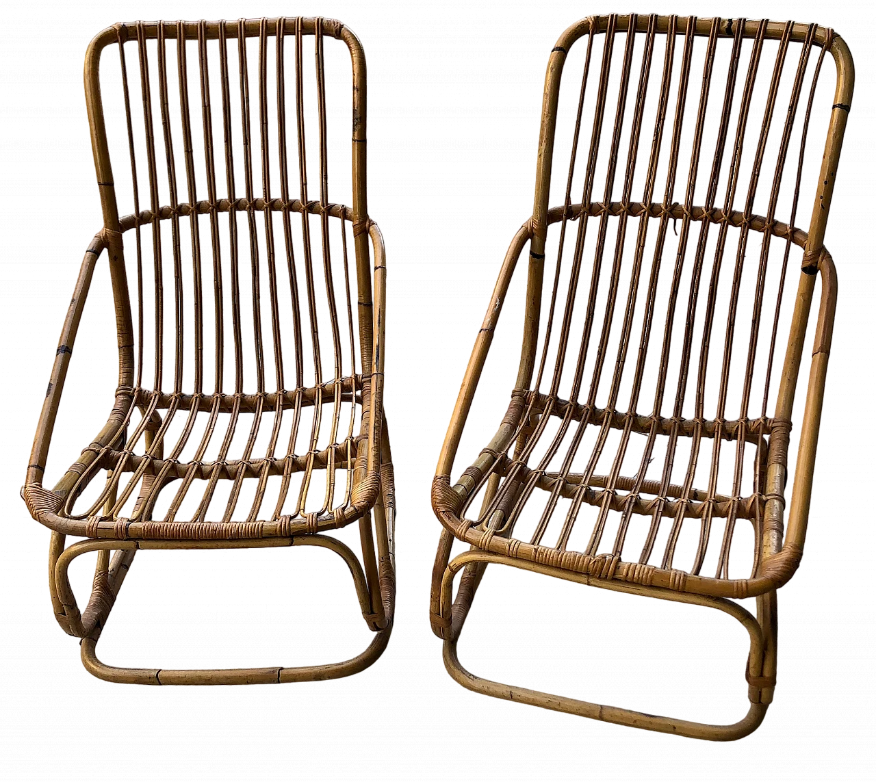 Pair of rattan armchairs, 1950s 10