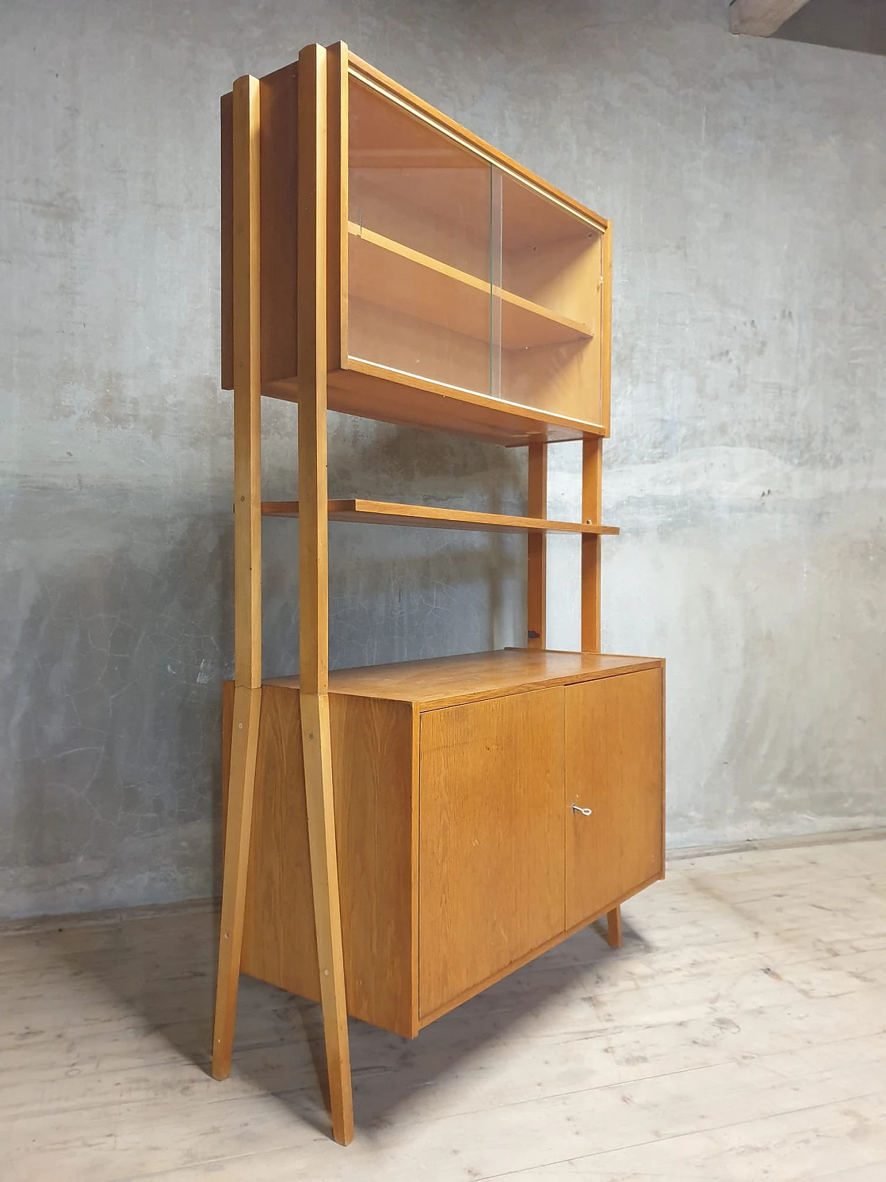 Wood and glass bookcase by F. Jirák for Tatra Nábytok, 1960s 4