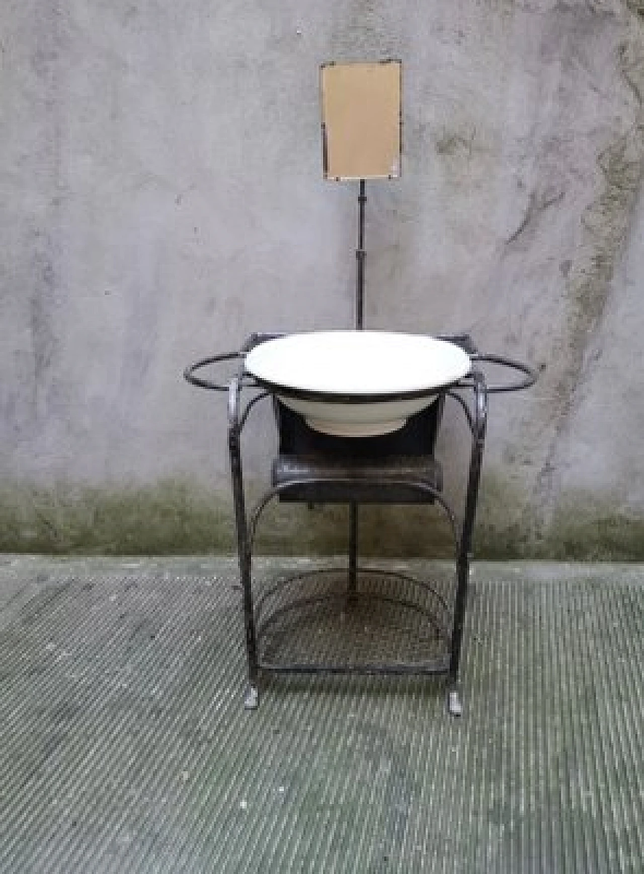 Iron vanity table with mirror and bowl, 1930s 1