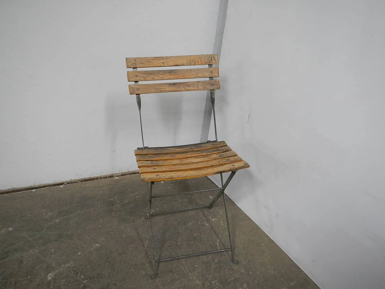 Folding garden chair in ash wood and iron, 1950s 1