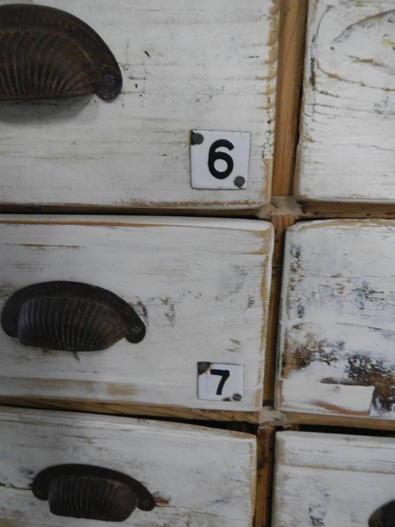 Cassettiera da merceria in legno di abete naturale e metallo, anni '50 9