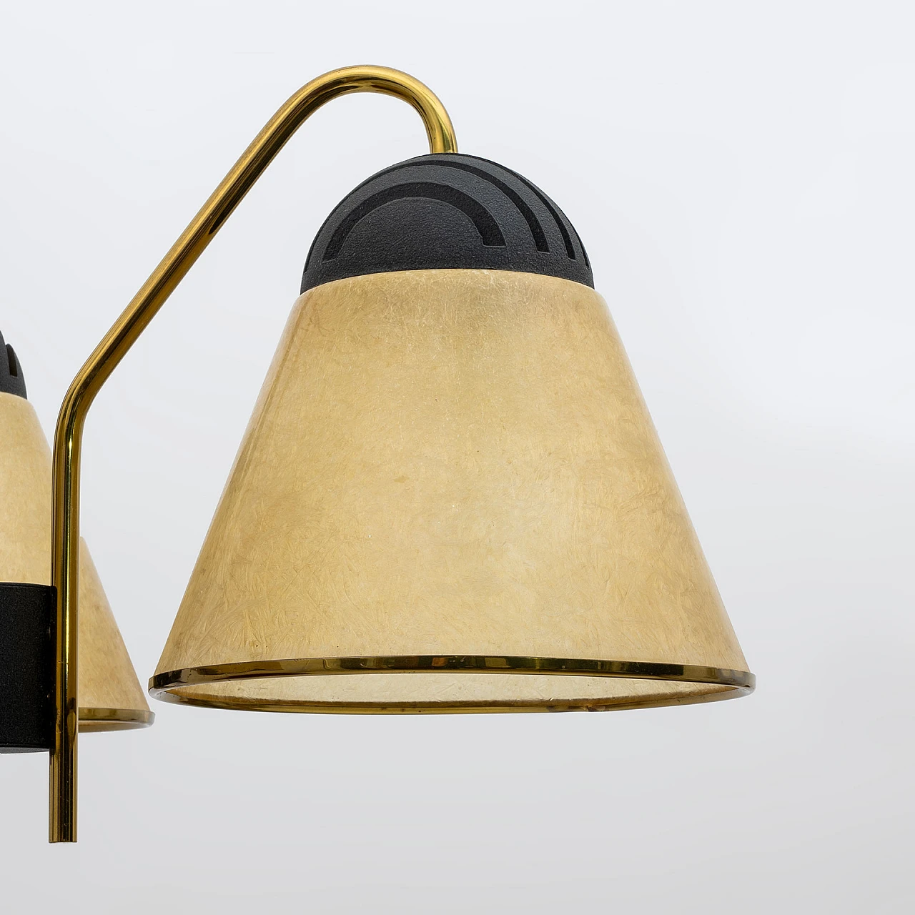 3-Light ceiling lamp in fiberglass & brass by Lamperti, 1970s 1