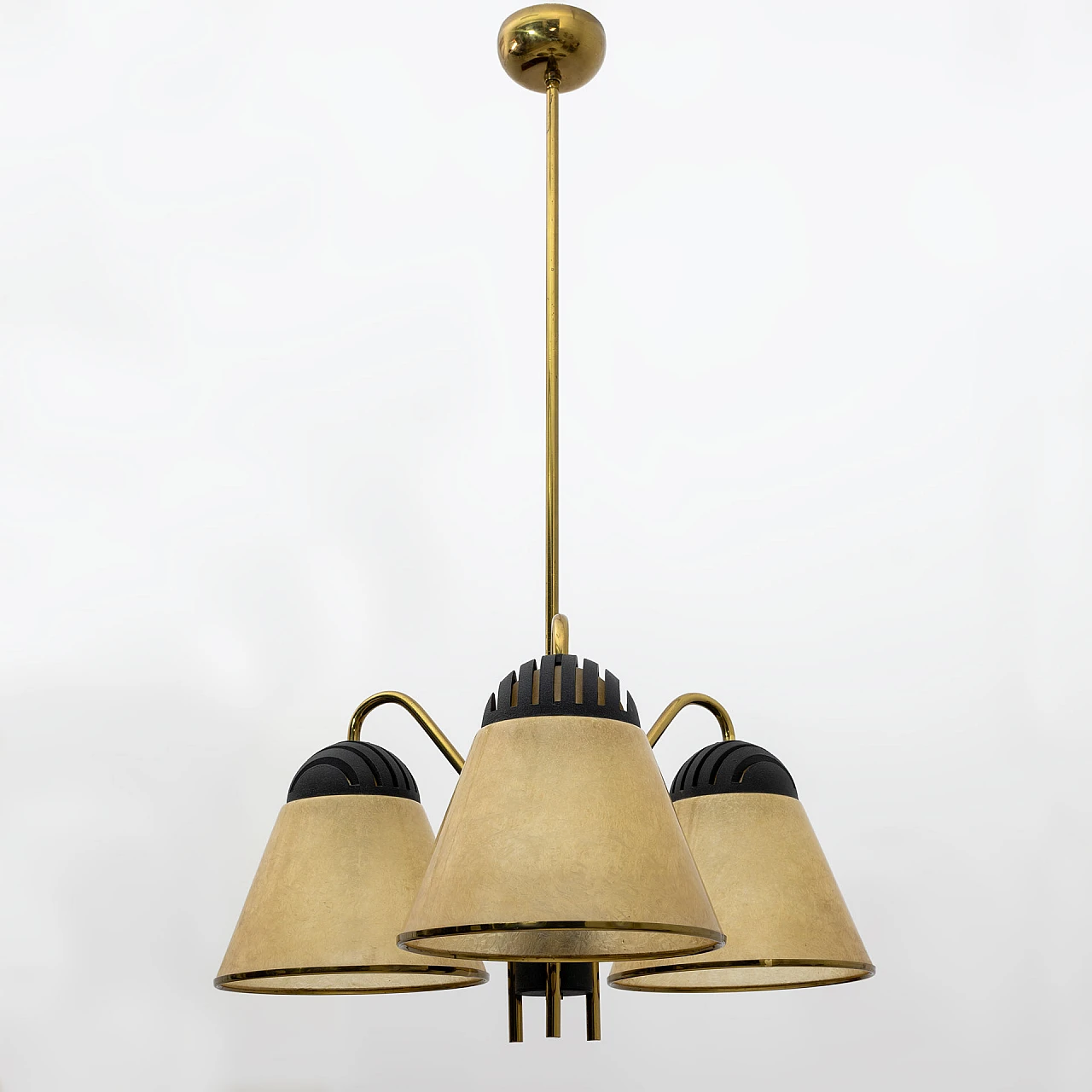 3-Light ceiling lamp in fiberglass & brass by Lamperti, 1970s 6