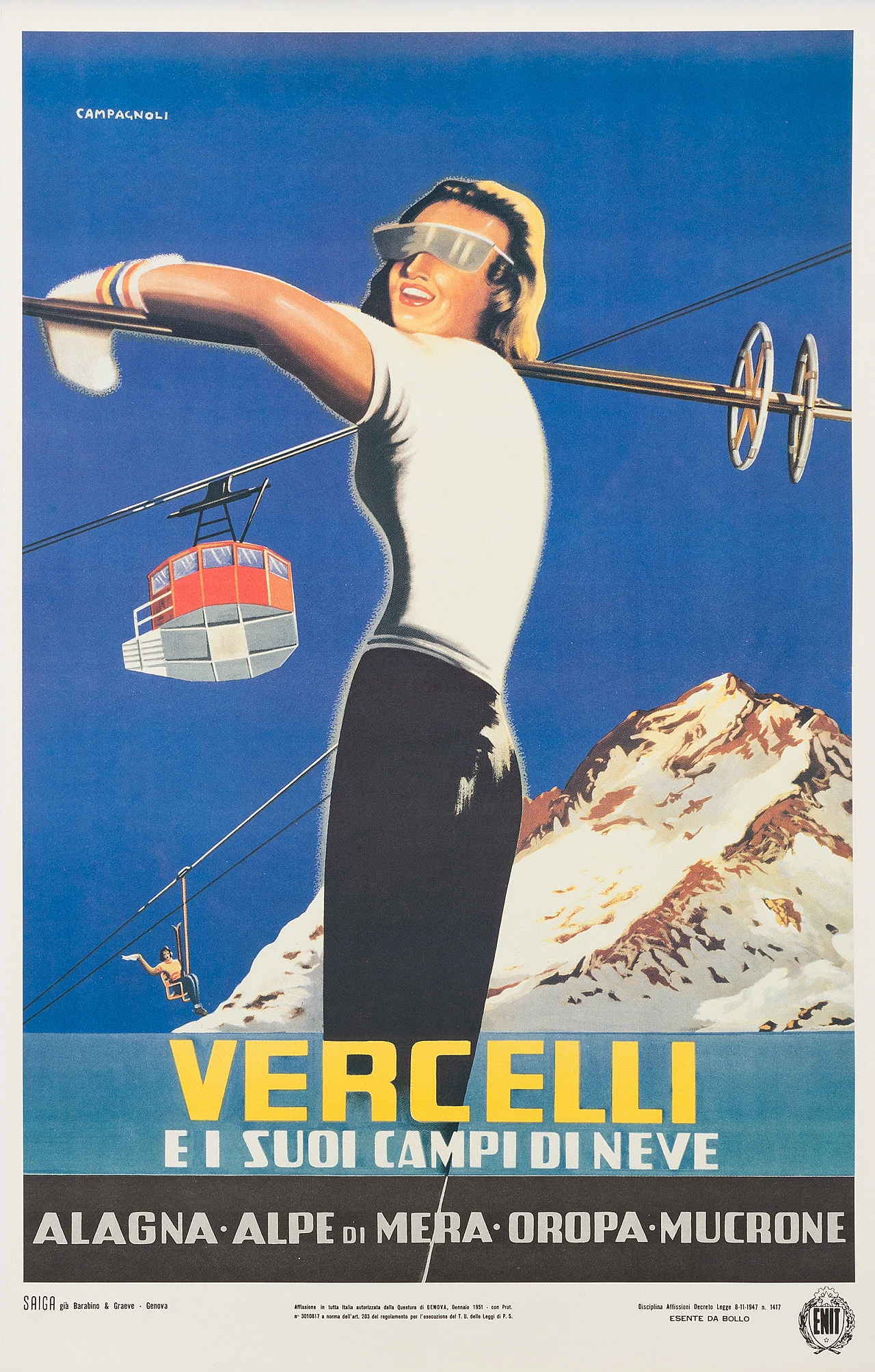 Poster Vercelli e i suoi Campi di Neve di A. Campagnoli, anni '70 1