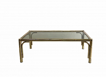Coffee table with bamboo-shaped brass structure & glass top, 1970s