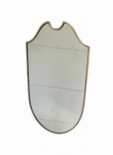 Shield mirror with brass frame, 1950s