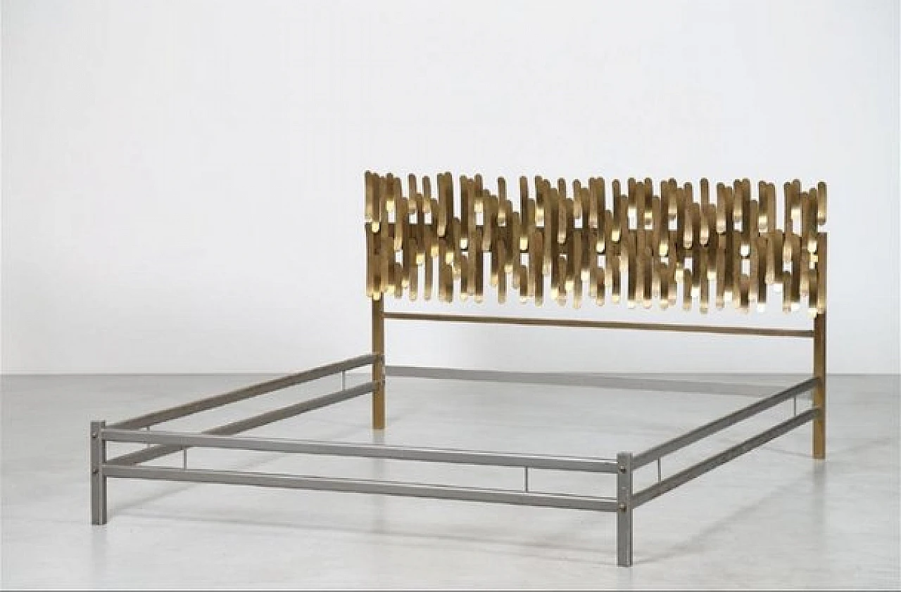 Metal and brass double bed by Luciano Frigerio, 1960s 1