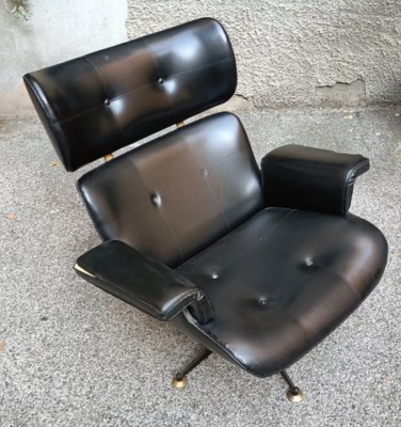 Armchair in eco-leather & brass by Charles & Ray Eames, 1960s 1