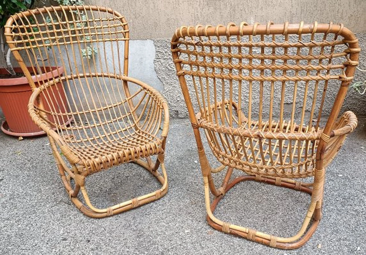 Pair of P04 armchairs in rattan by Tito Agnoli for P. Bonacina, 1960s 3