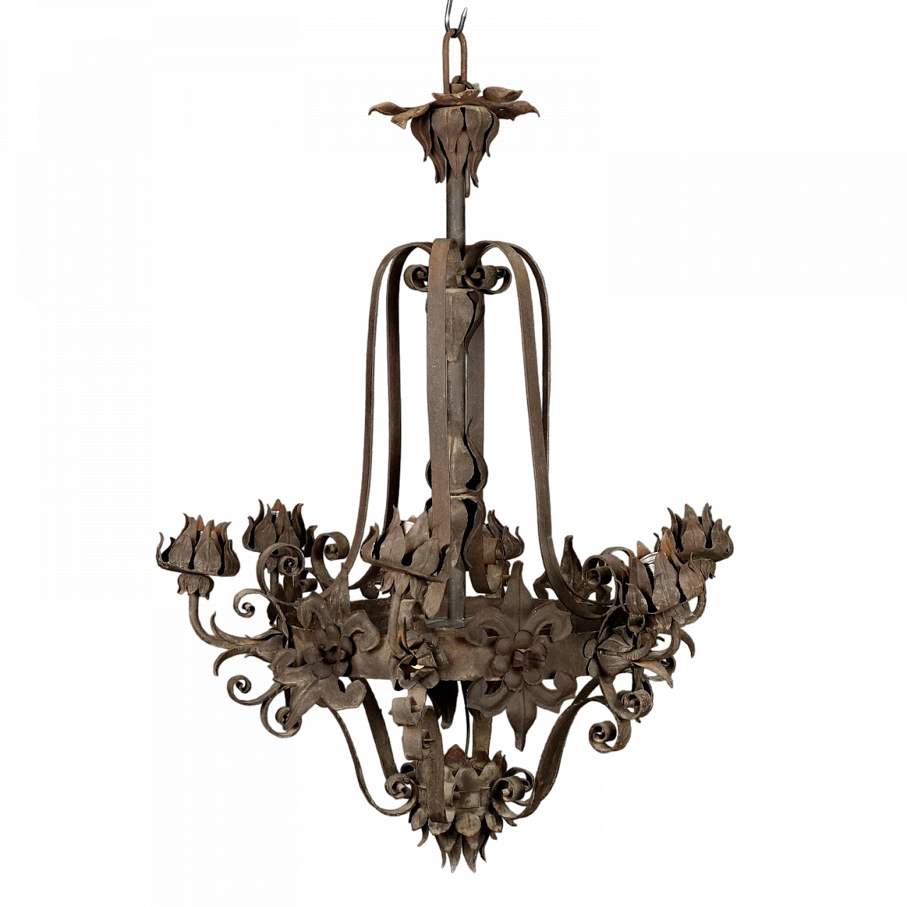 Wrought iron and sheet metal 6-light chandelier, 19th century 11