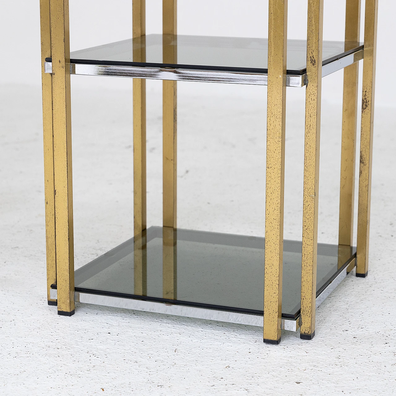 Pair of chromed and gilded metal and smoked glass coffee tables, 1970s 8